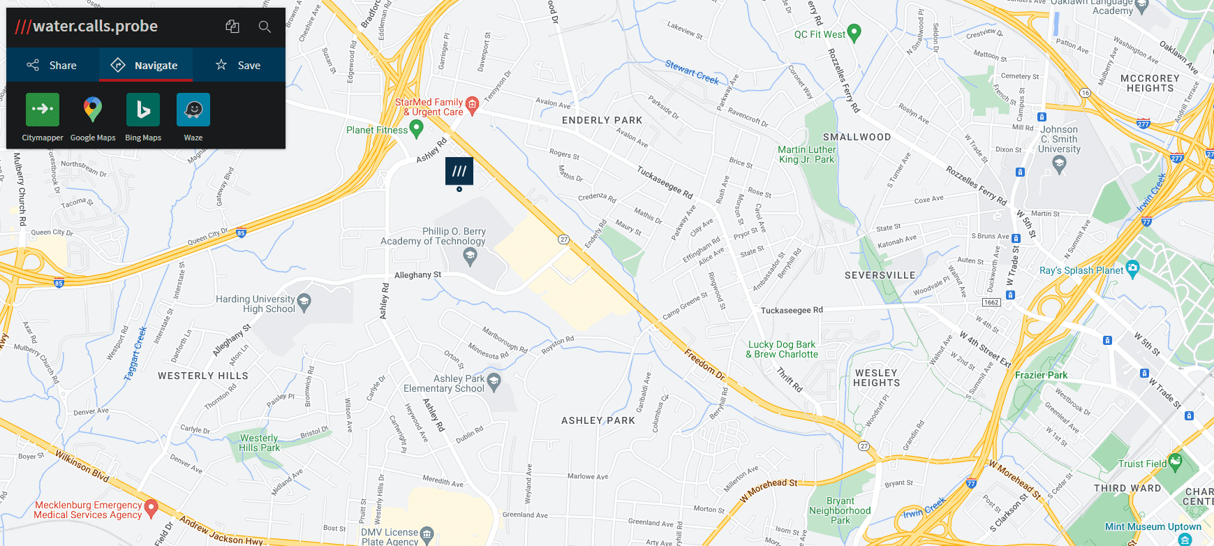 Screenshot of what3words location